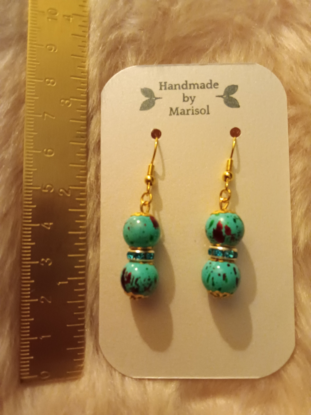 Turquoise Speckled Bead Dangle Earrings
